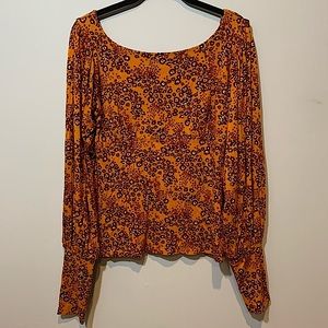 Free People NWOT Burnt Orange Floral Print Balloon Sleeve Blouse